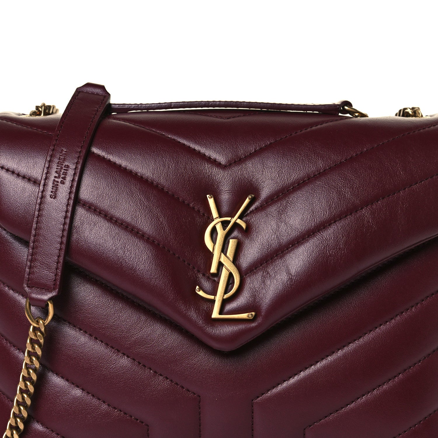 Saint Laurent Calfskin Y Quilted Monogram Small Loulou Chain Satchel Dark Legion Red 8 of 13