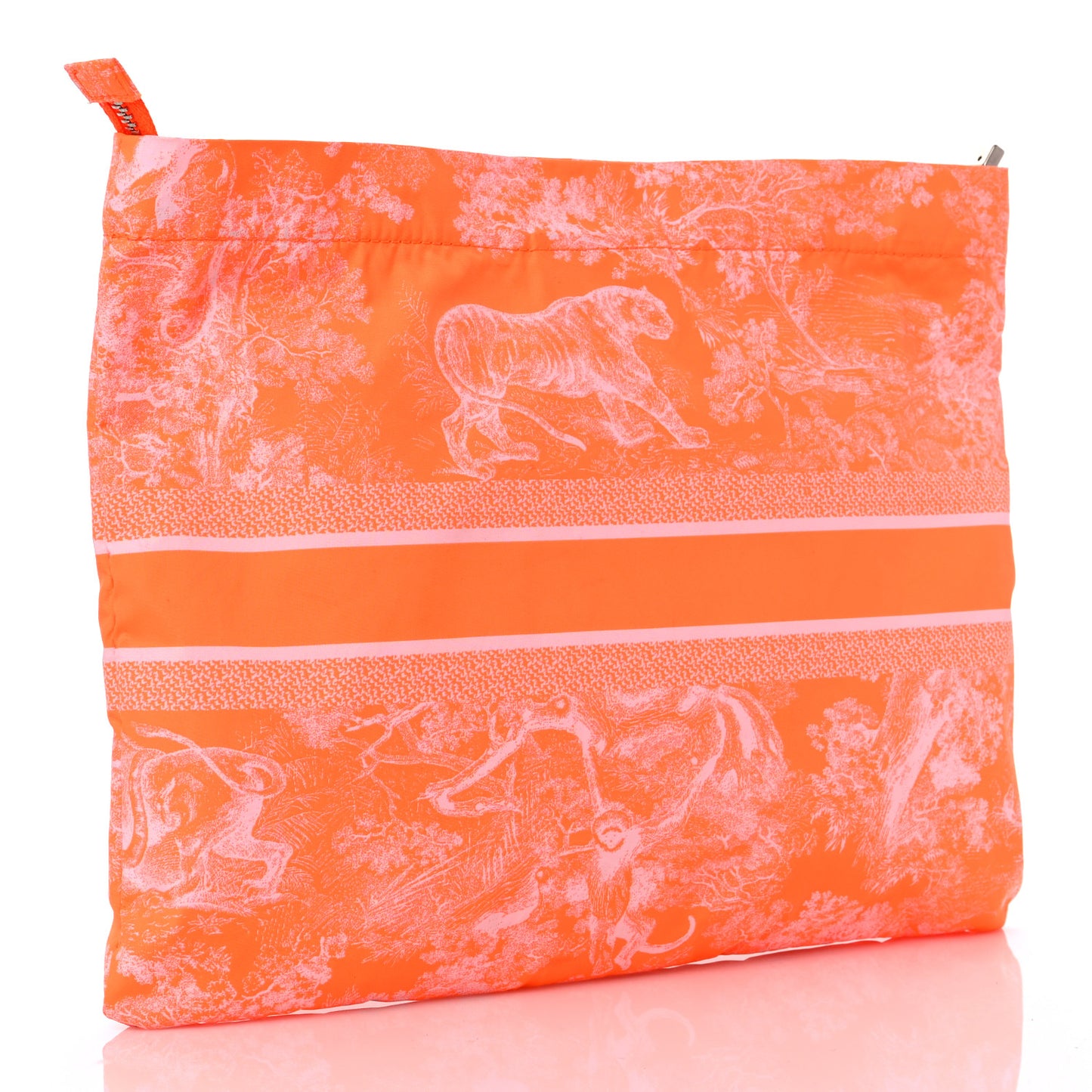Canvas Embroidered Toile De Jouy Diortravel Zipped Pouch Orange