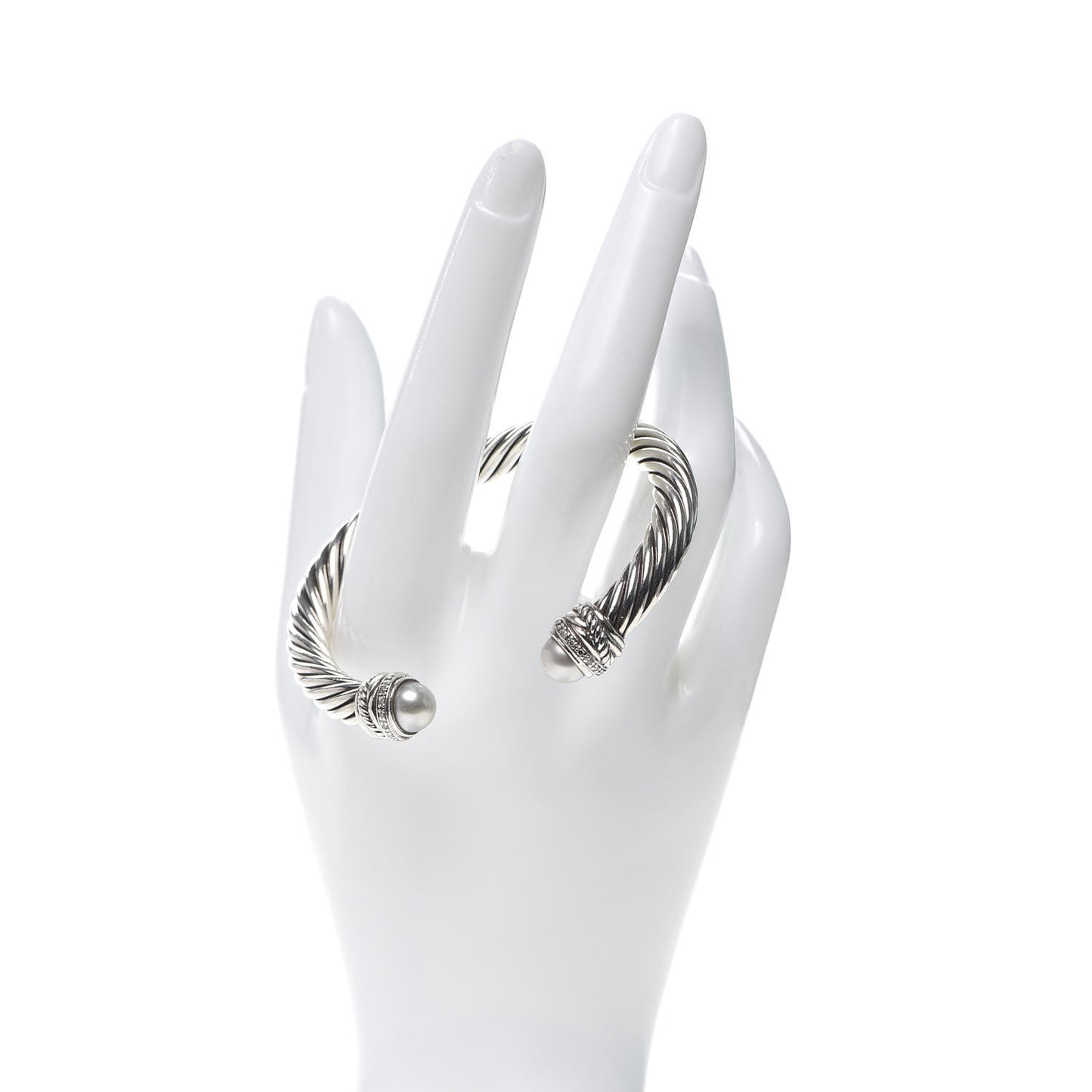 Sterling Silver Diamond Pearl 7mm Crossover Bracelet