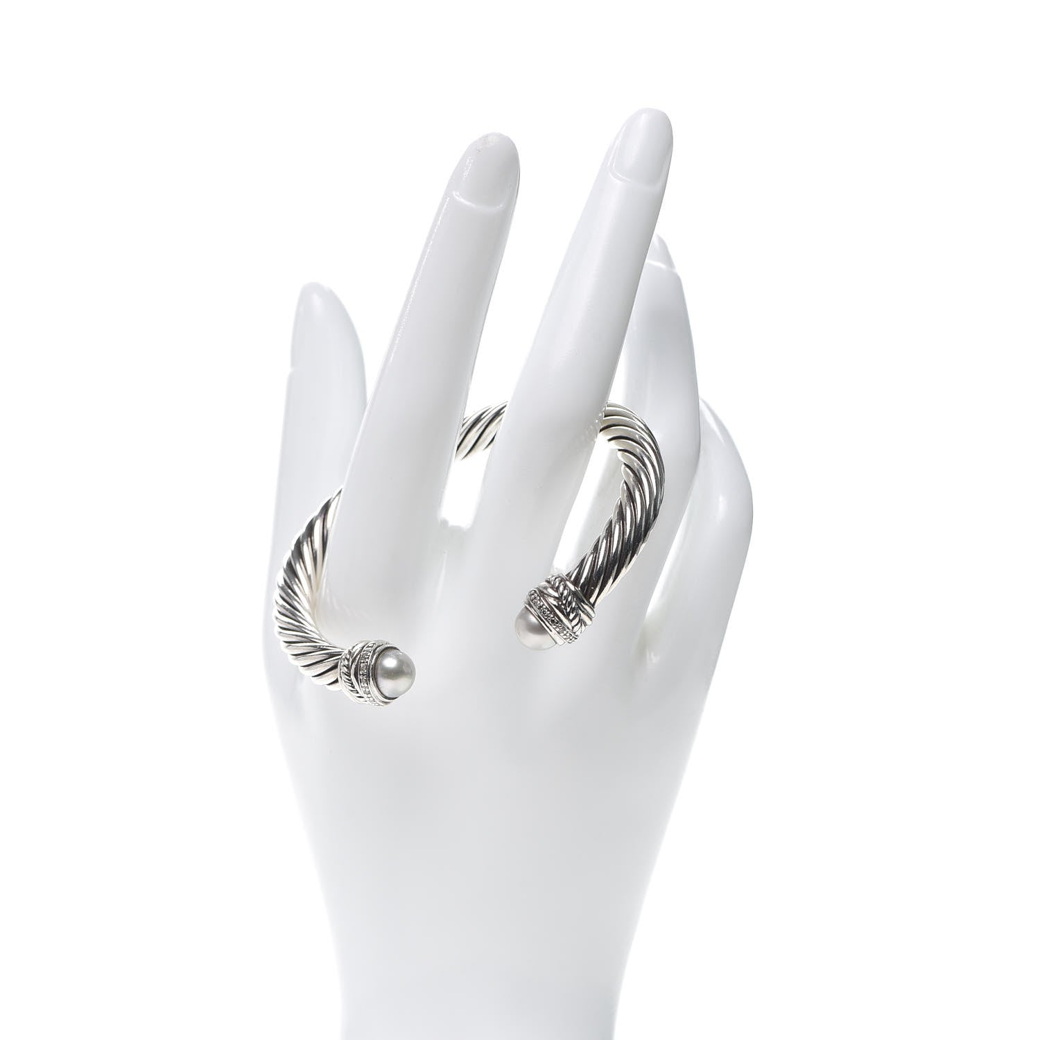 David Yurman Sterling Silver Diamond Pearl 7mm Crossover Bracelet 2 of 5