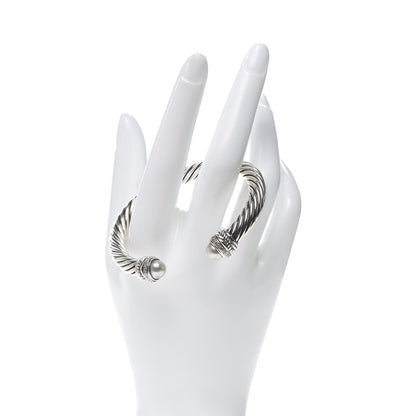 David Yurman Sterling Silver Diamond Pearl 7mm Crossover Bracelet 2 of 5