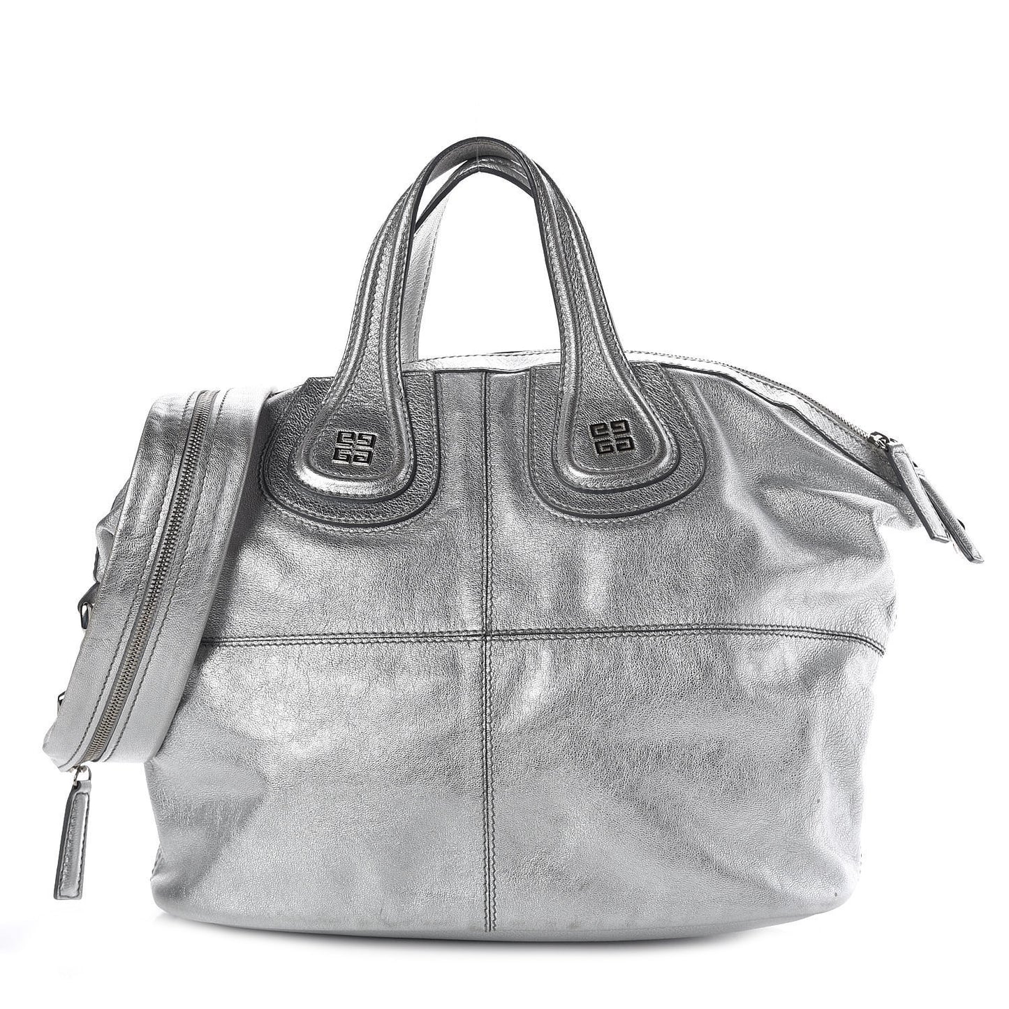 Metallic Calfskin Medium Nightingale Silver
