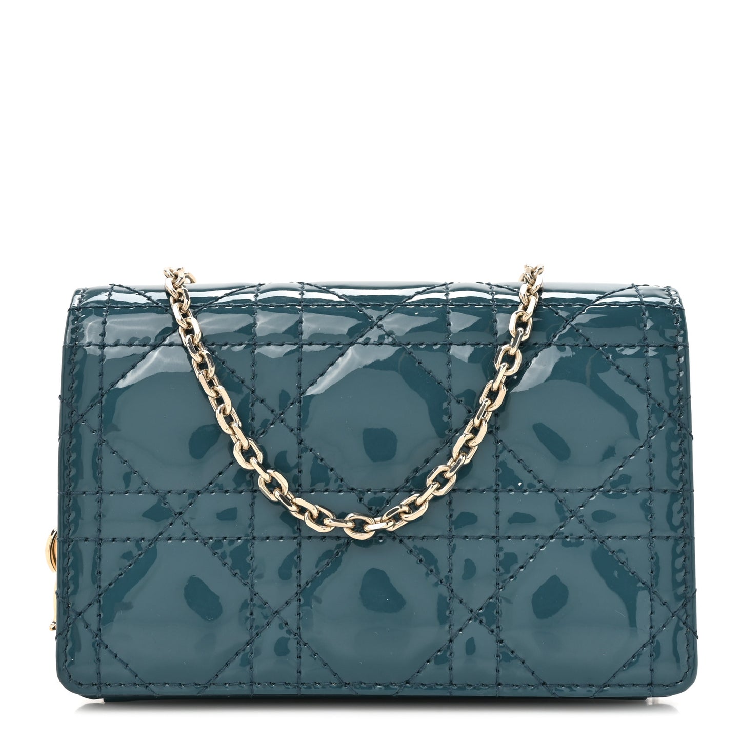 Patent Cannage Nano Lady Dior Pouch Turquoise