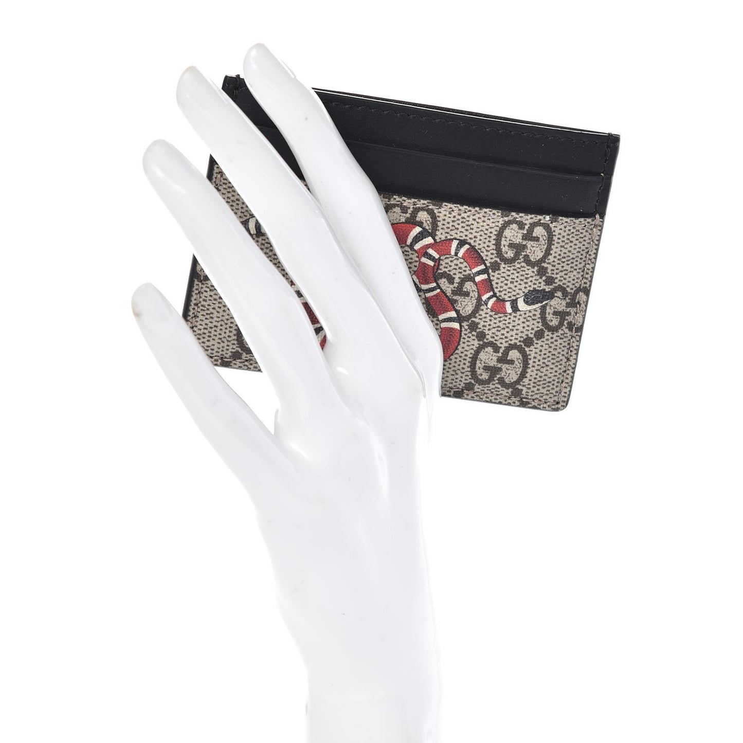 GG Supreme Monogram Kingsnake Card Holder Beige Black