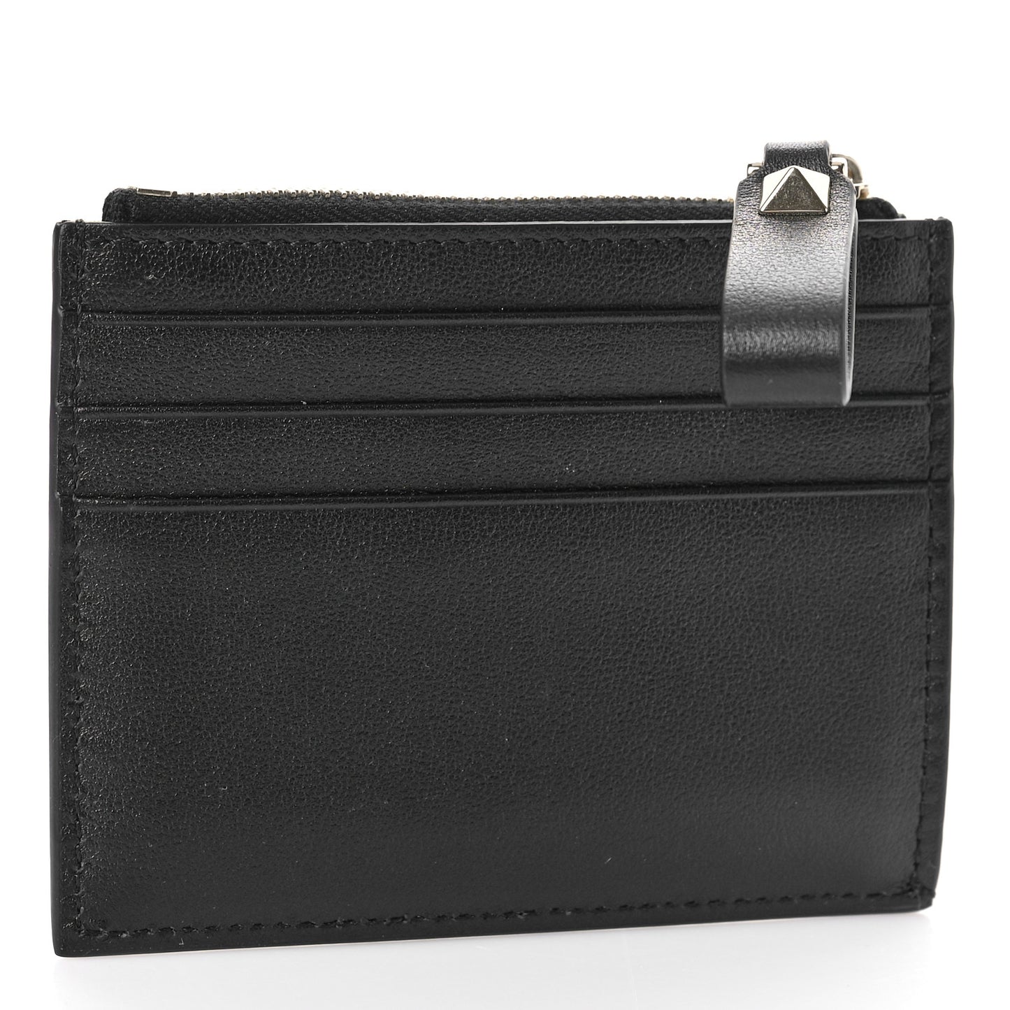 Vitello Rockstud Card Holder With Zipper Black