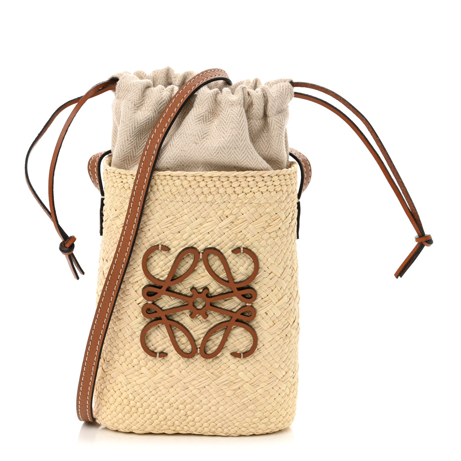 Loewe Calfskin Raffia Paulas Ibiza Square Bucket Bag Natural Tan 1 of 9