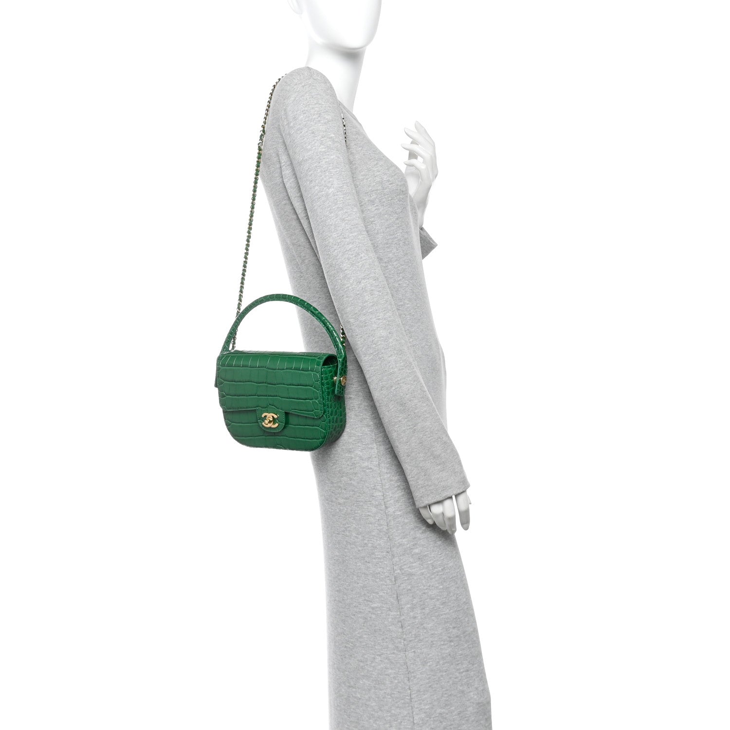 Chanel Calfskin Crocodile Embossed Turn Around Mini Flap Green 2 of 11