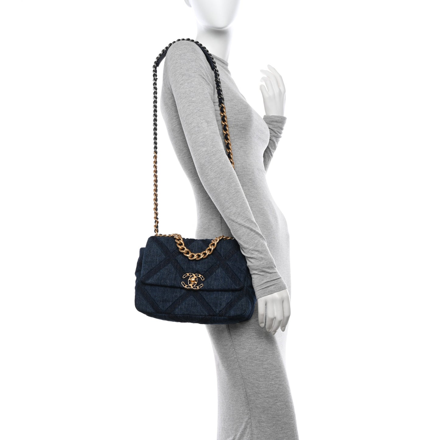 Denim Quilted Medium Chanel 19 Flap Blue