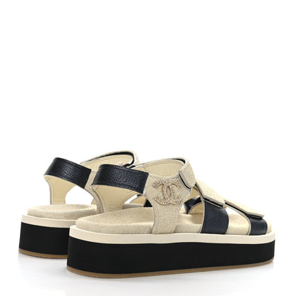Chanel Suede Calfskin Velcro Flat Sandals 37 Ivory 4 of 8