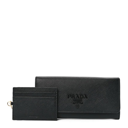 Prada Saffiano Metal Continental Flap Wallet Black 3 of 14