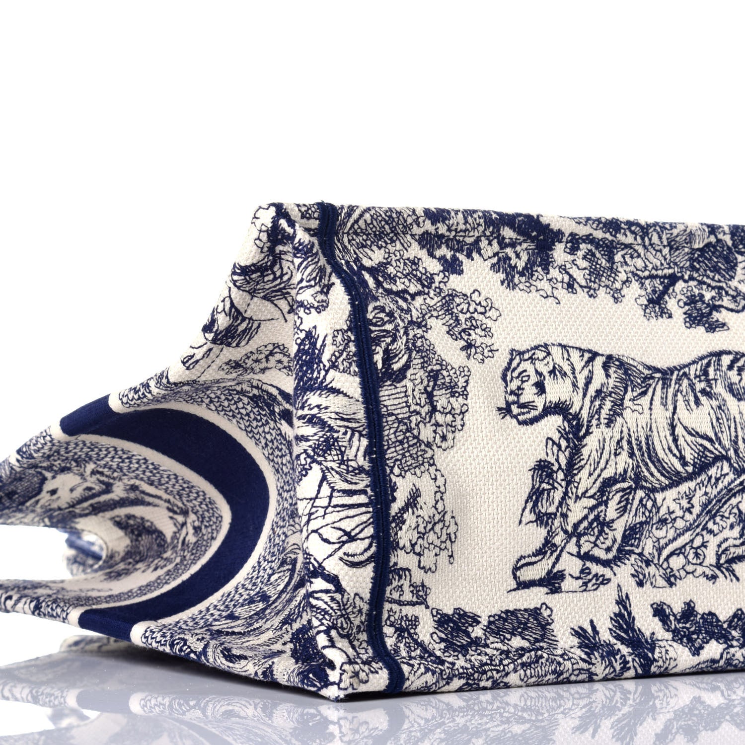 Christian Dior Canvas Embroidered Medium Dioriviera Toile De Jouy Book Tote Blue 7 of 8