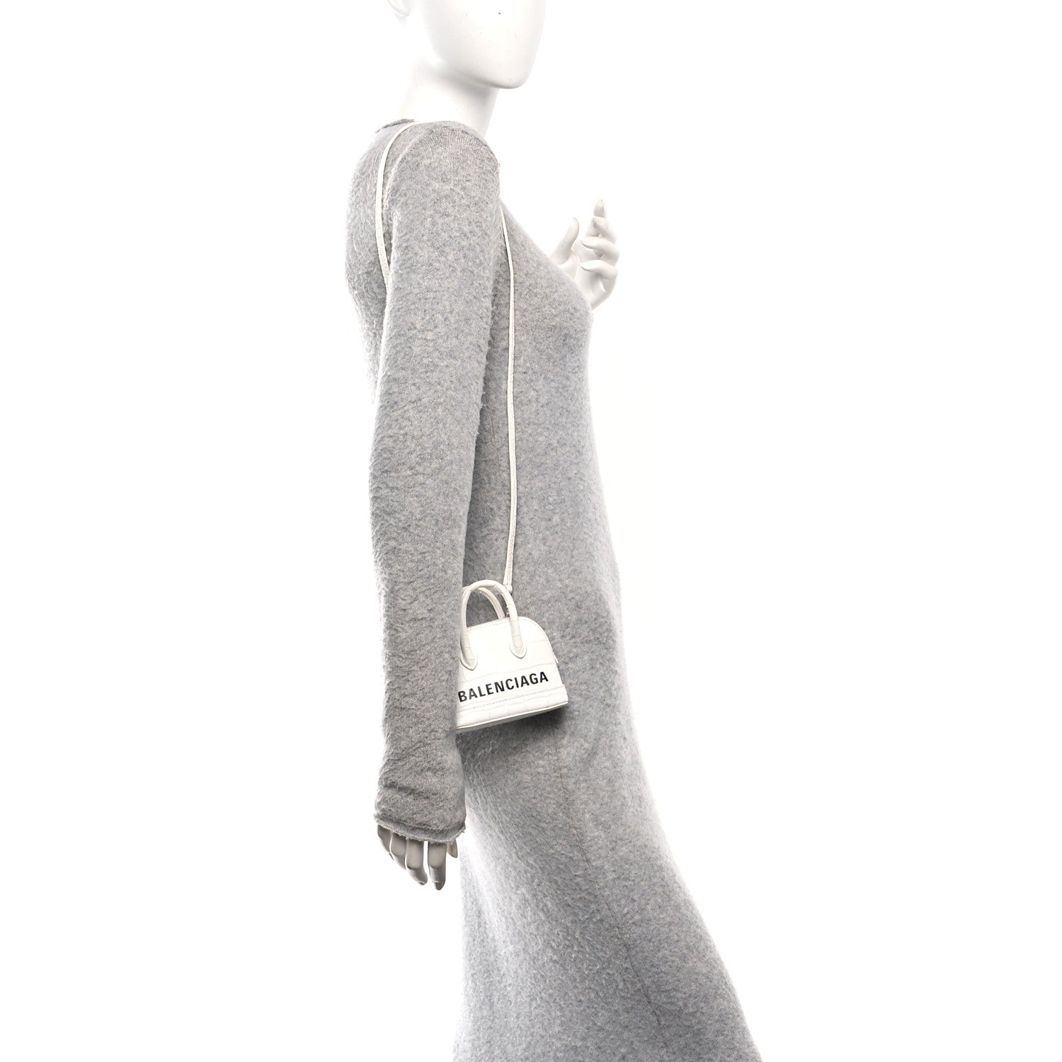 Balenciaga Calfskin Logo Crocodile Embossed Mini Ville Top Handle Bag White Black 2 of 17