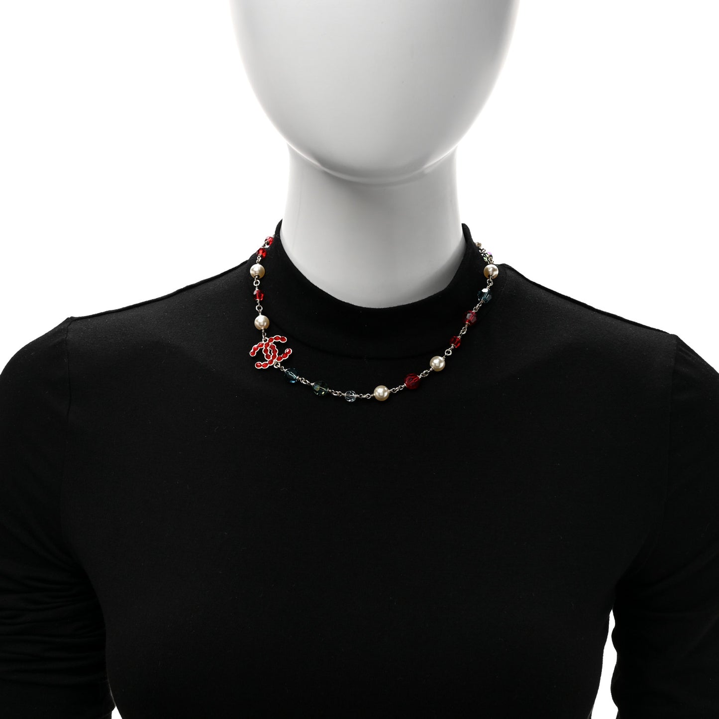 Pearl Beaded Crystal CC Necklace Gold Multicolor