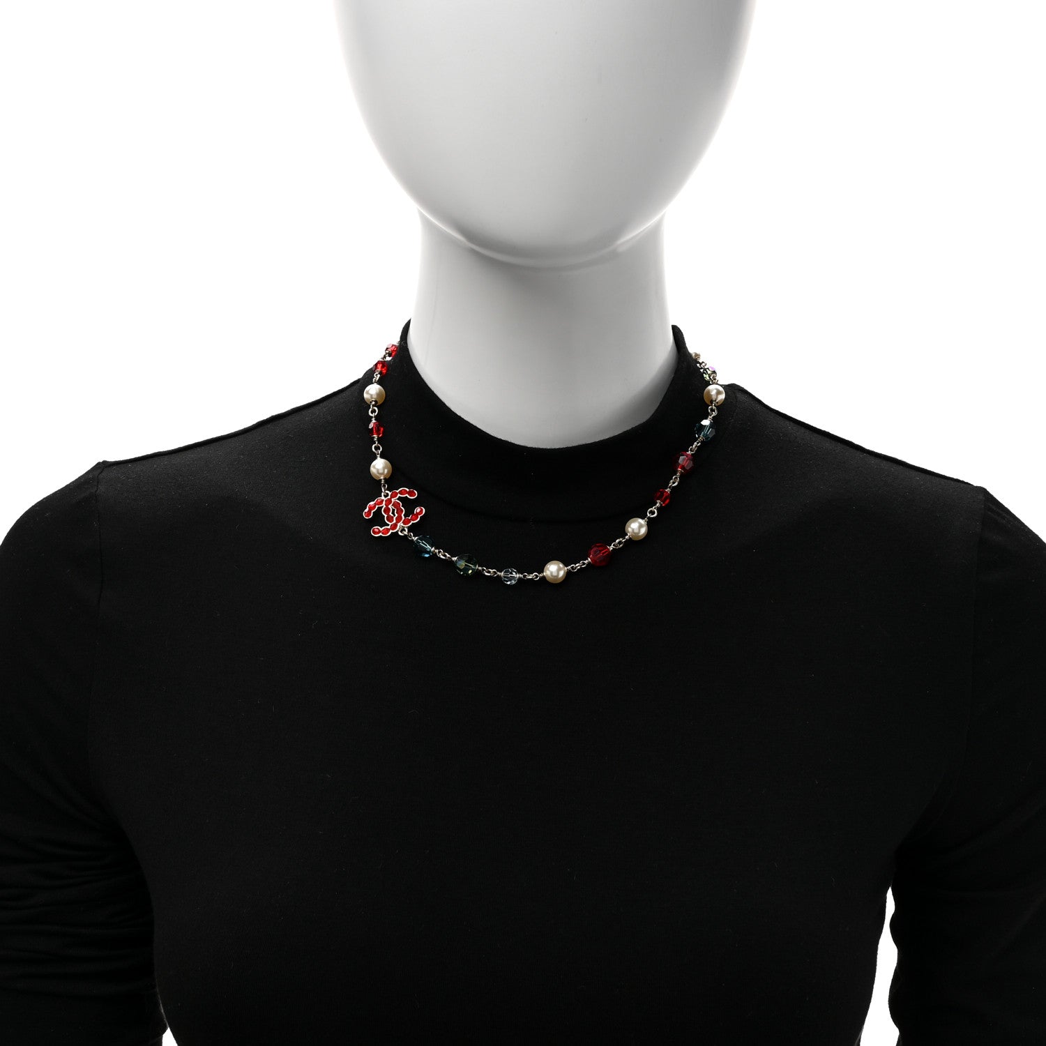 Chanel Pearl Beaded Crystal CC Necklace Gold Multicolor 2 of 5