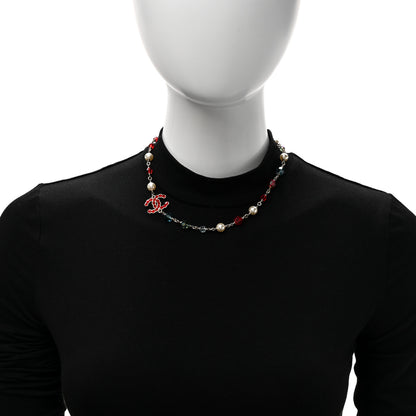 Chanel Pearl Beaded Crystal CC Necklace Gold Multicolor 2 of 5