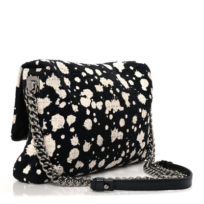 Chanel Tweed Paint Splatter Print Flap Black White 3 of 10