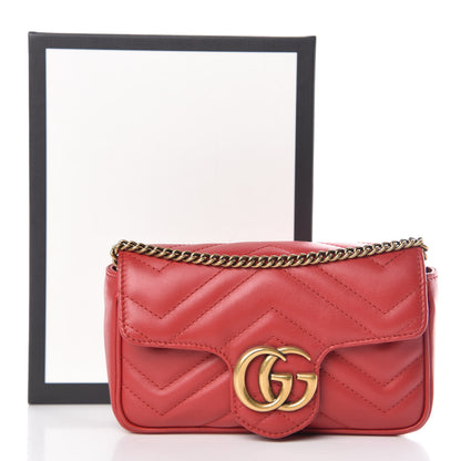 Gucci Calfskin Matelasse Super Mini GG Marmont Shoulder Bag Hibiscus Red 10 of 10