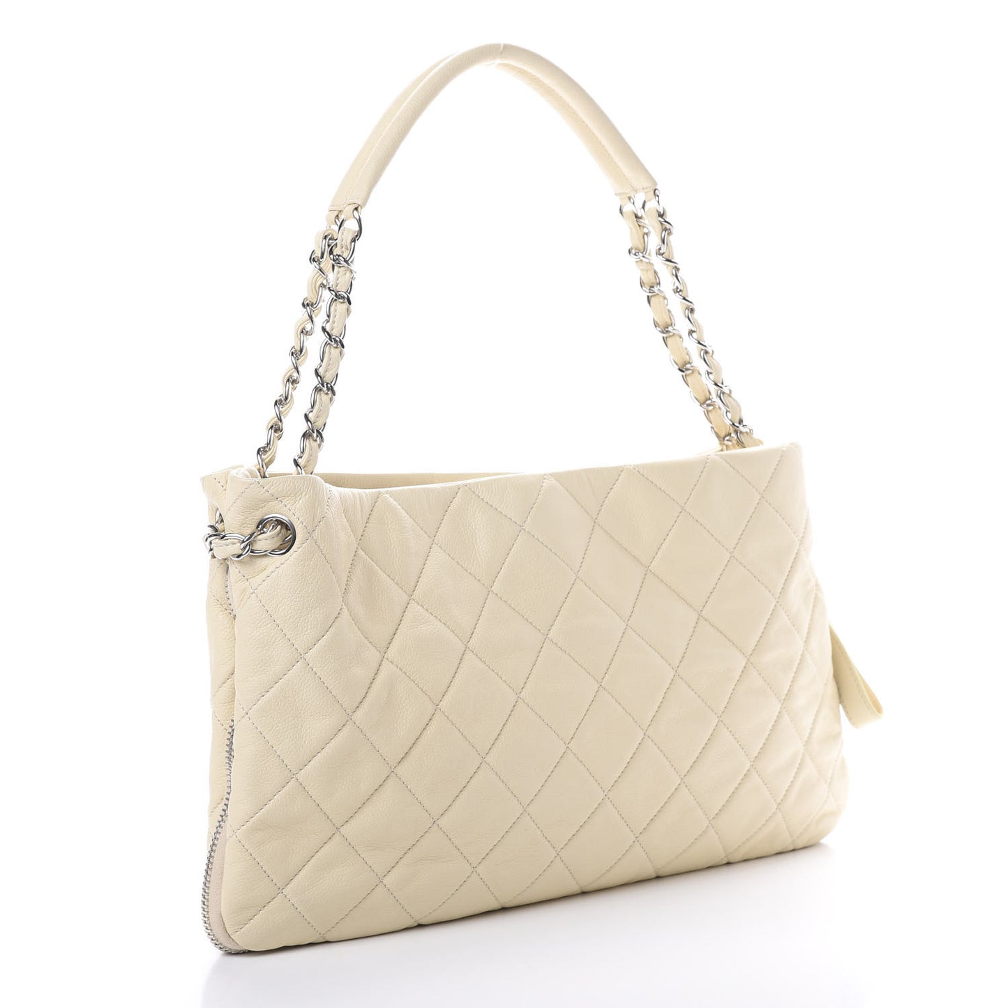 Caviar Quilted Expandable Zip Shoulder Bag White