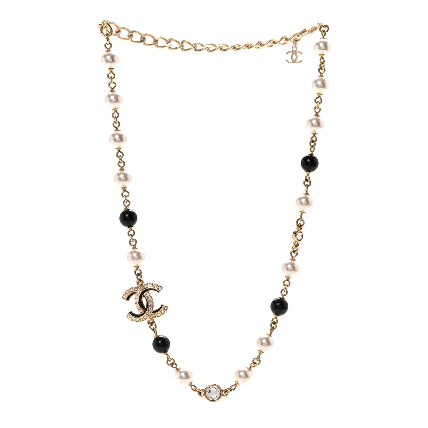 Chanel Pearl Baguette Crystal Enamel CC Short Necklace Gold Black 1 of 7