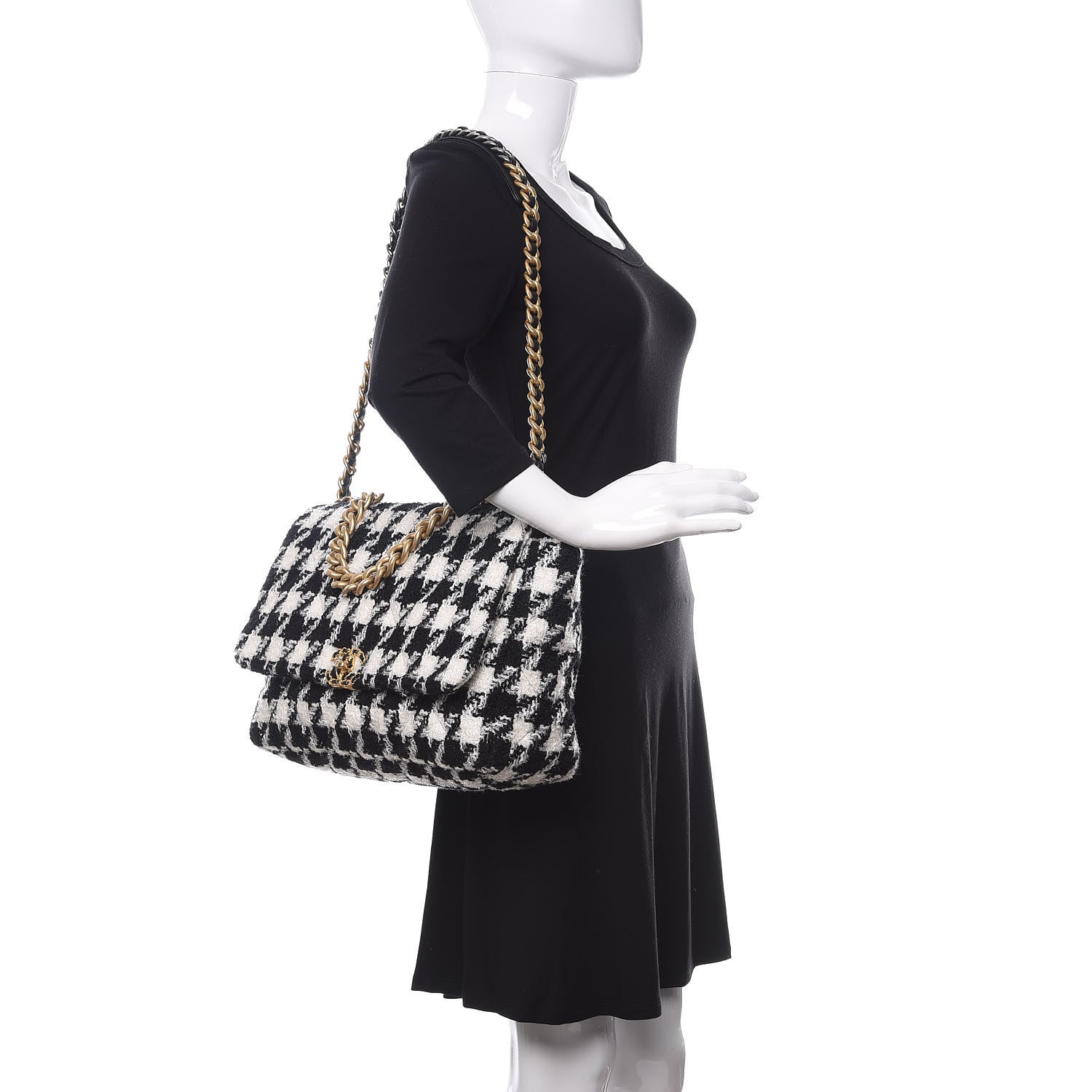Chanel Tweed Quilted Maxi 19 Flap Black Ecru White 2 of 10