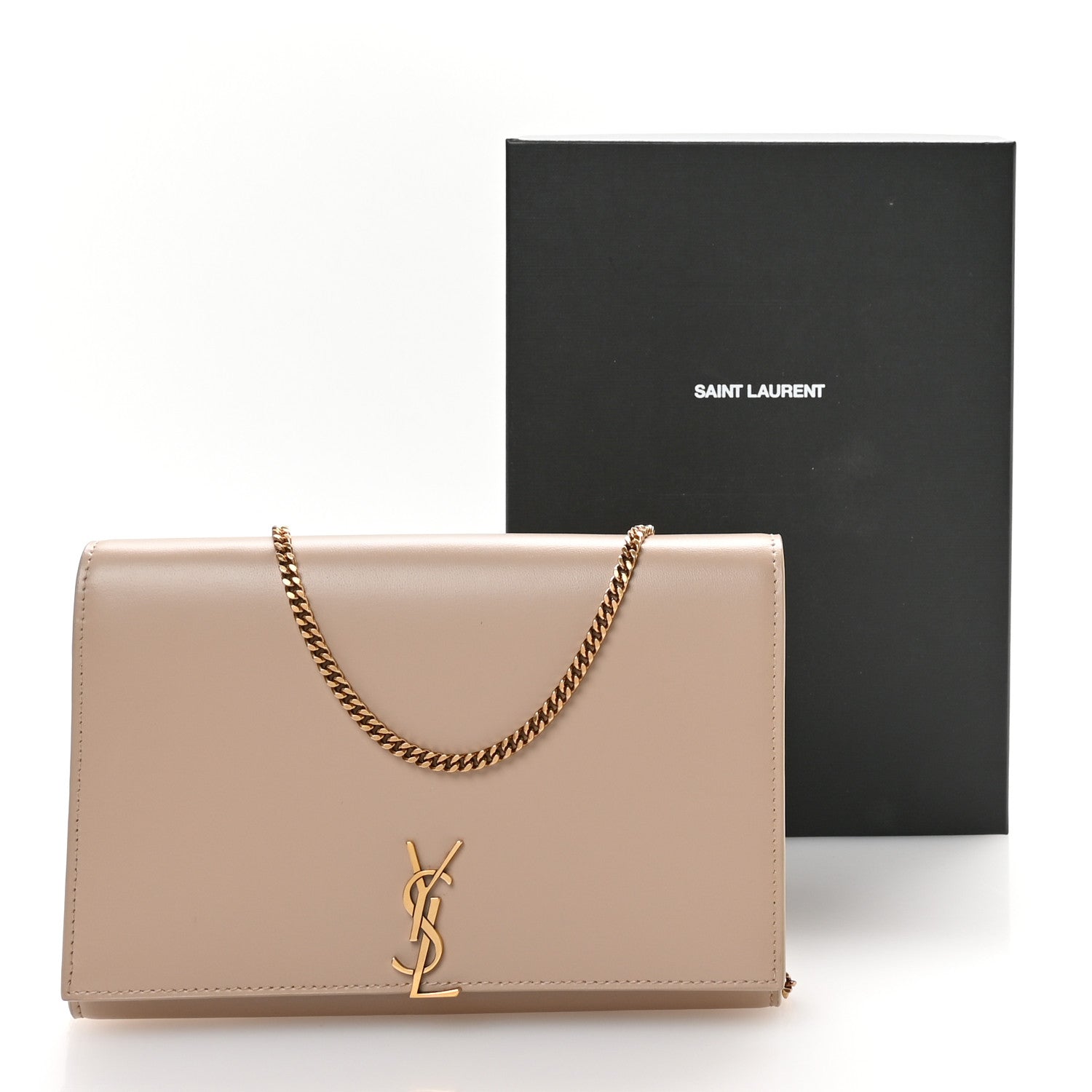 Saint Laurent Glossy Calfskin Monogram Chain Wallet  Dark Beige 10 of 10
