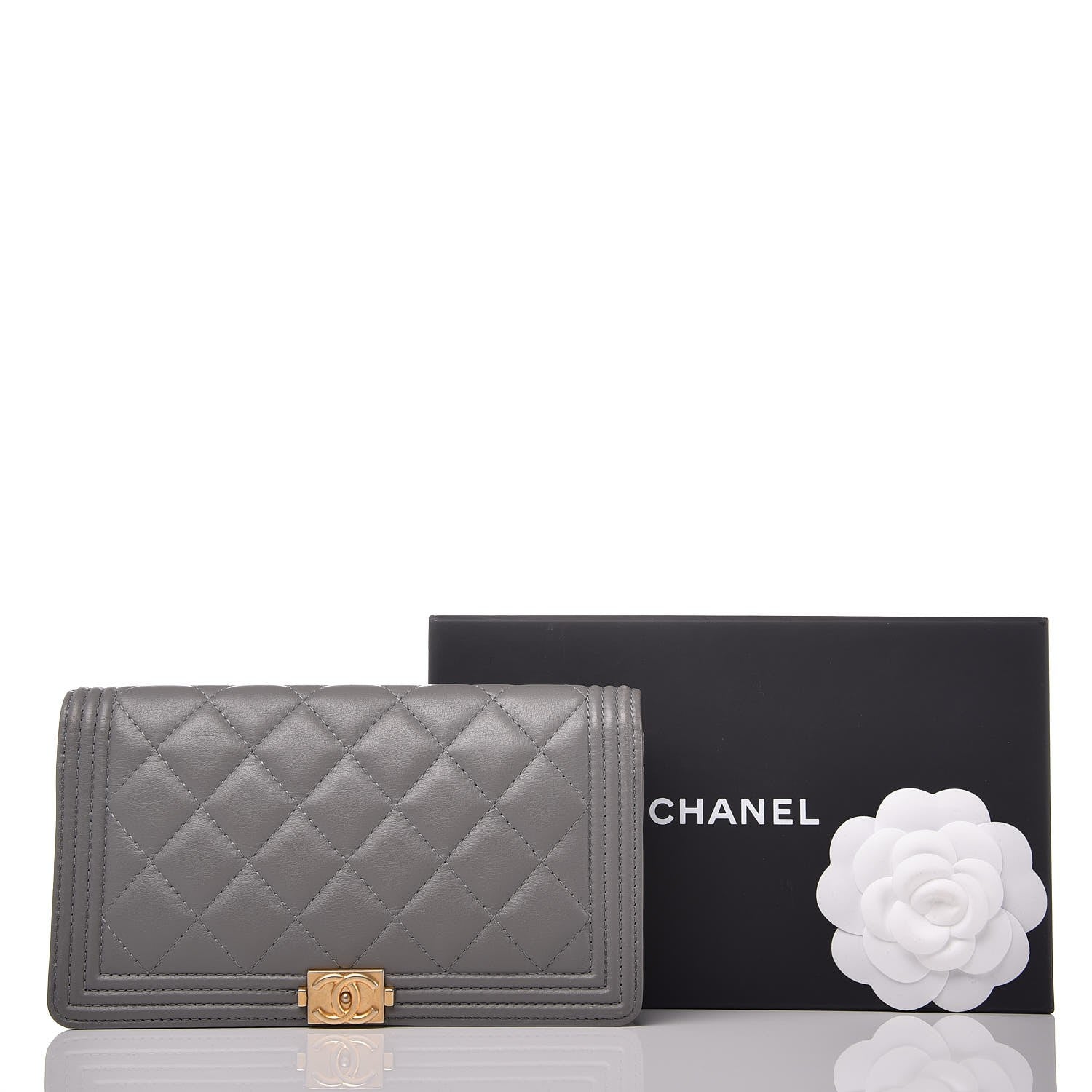 Chanel Lambskin Quilted Boy Yen Wallet Grey 8 of 8