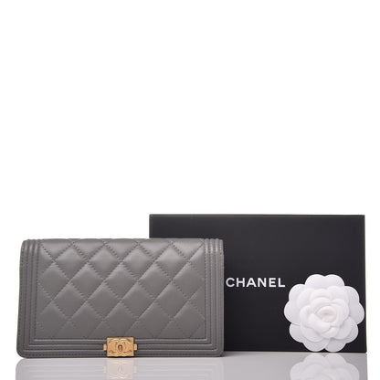 Chanel Lambskin Quilted Boy Yen Wallet Grey 8 of 8