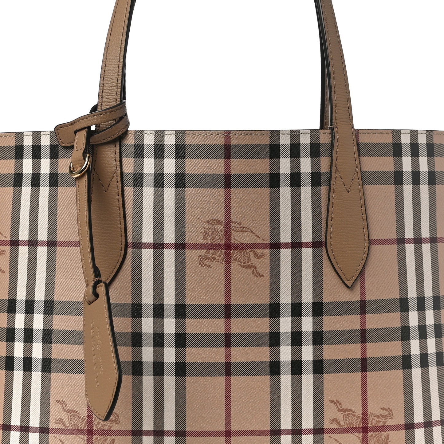 Grainy Calfskin Haymarket Check Small Reversible Tote Mid Camel
