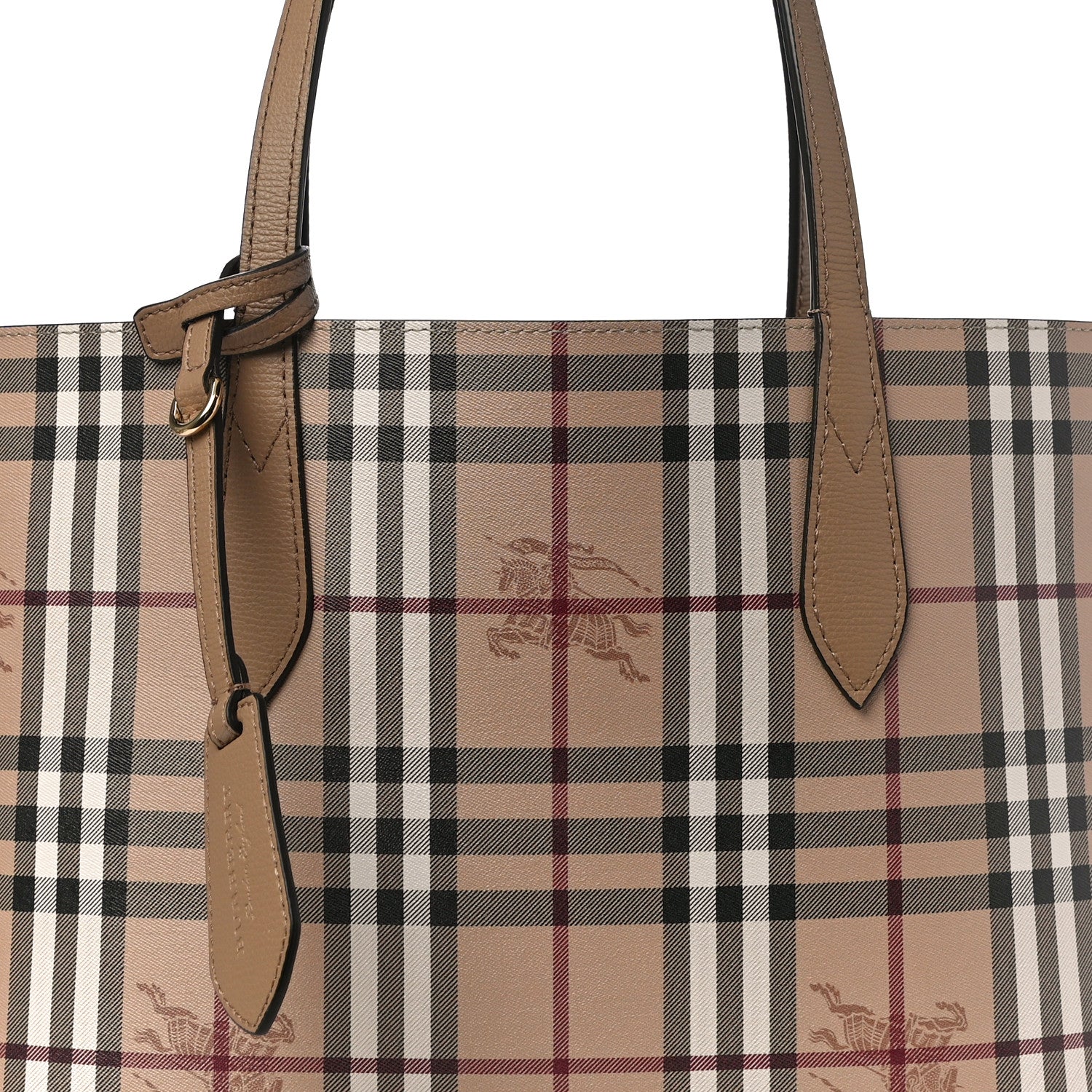 Burberry Grainy Calfskin Haymarket Check Small Reversible Tote Mid Camel 7 of 16