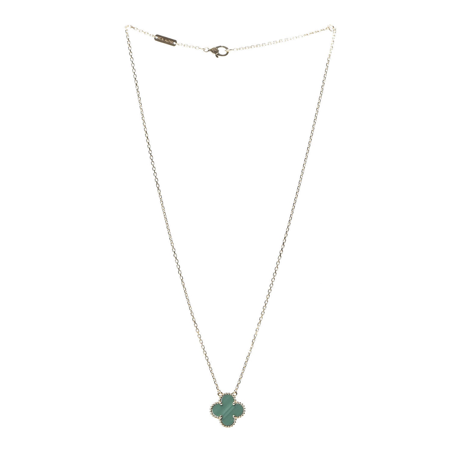 18K Yellow Gold Malachite Vintage Alhambra Pendant Necklace