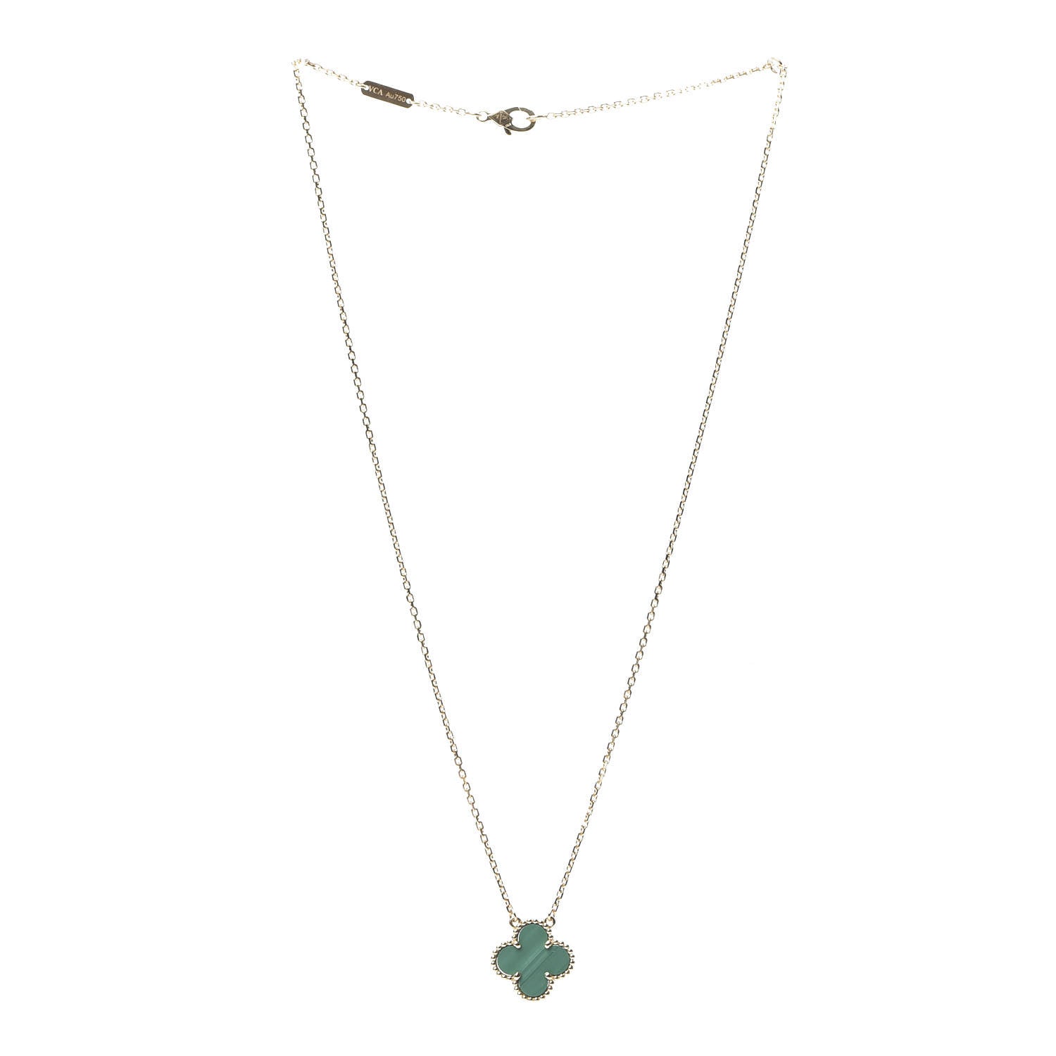 Van Cleef & Arpels 18K Yellow Gold Malachite Vintage Alhambra Pendant Necklace 3 of 7