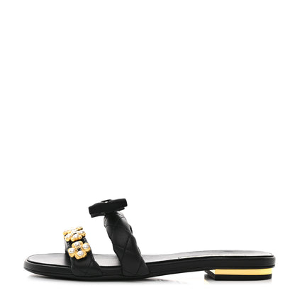 Chanel Lambskin Pearl Bow CC Mules 36.5 Black 1 of 9