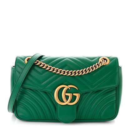 Gucci Calfskin Matelasse Small GG Marmont Shoulder Bag Emerald Green 1 of 10