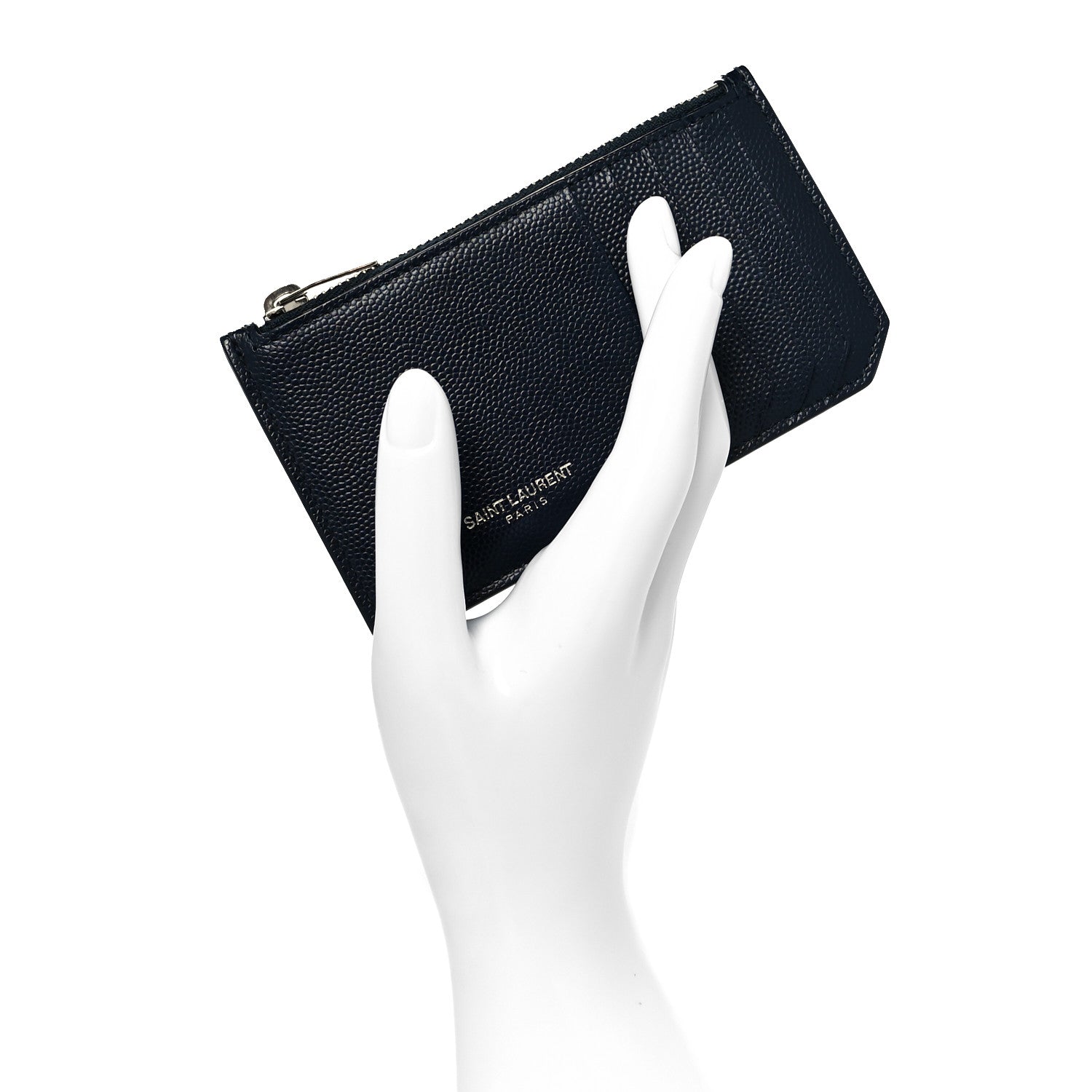 Saint Laurent Grained Calfskin 5 Fragments Zip Pouch Card Holder Deep Marine 2 of 7