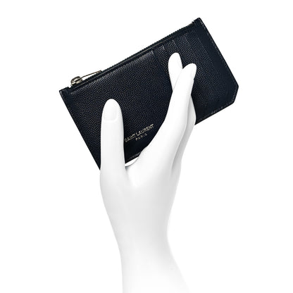 Saint Laurent Grained Calfskin 5 Fragments Zip Pouch Card Holder Deep Marine 2 of 7