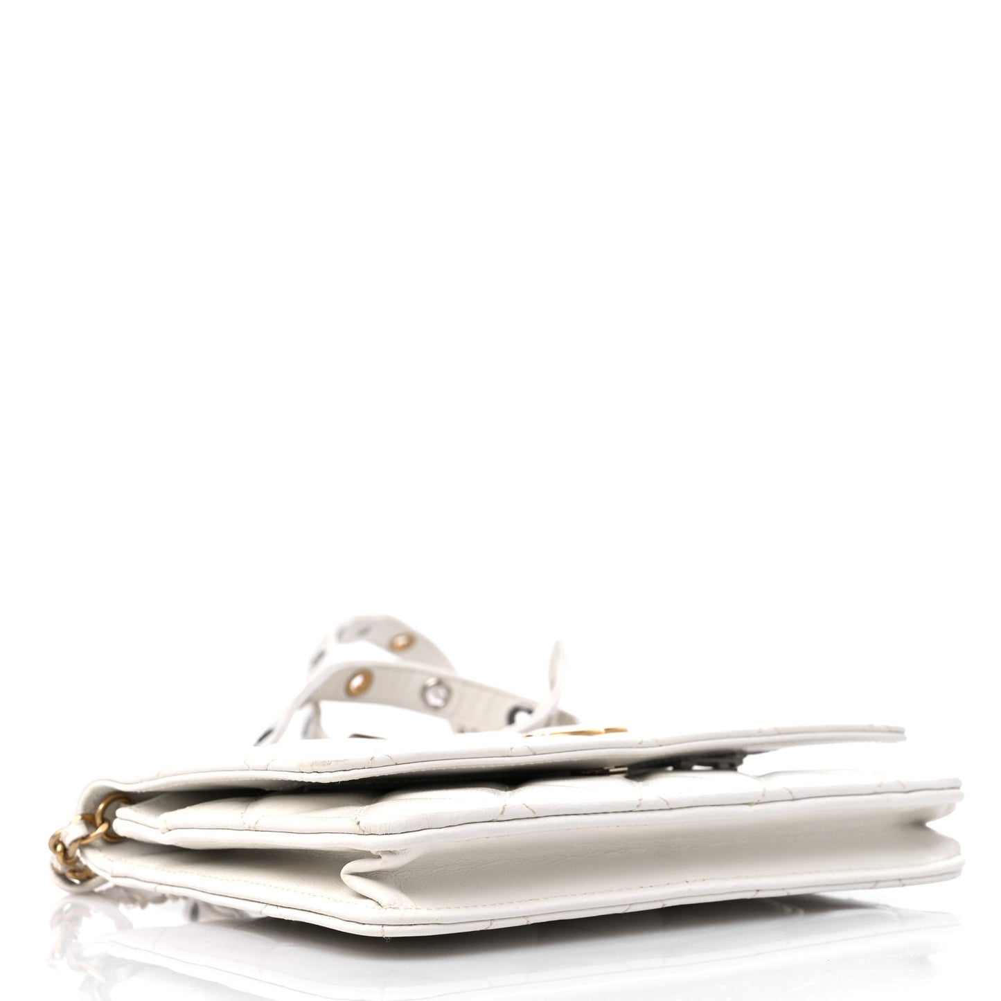 Goatskin Quilted Punk Essentials Wallet On Chain WOC White