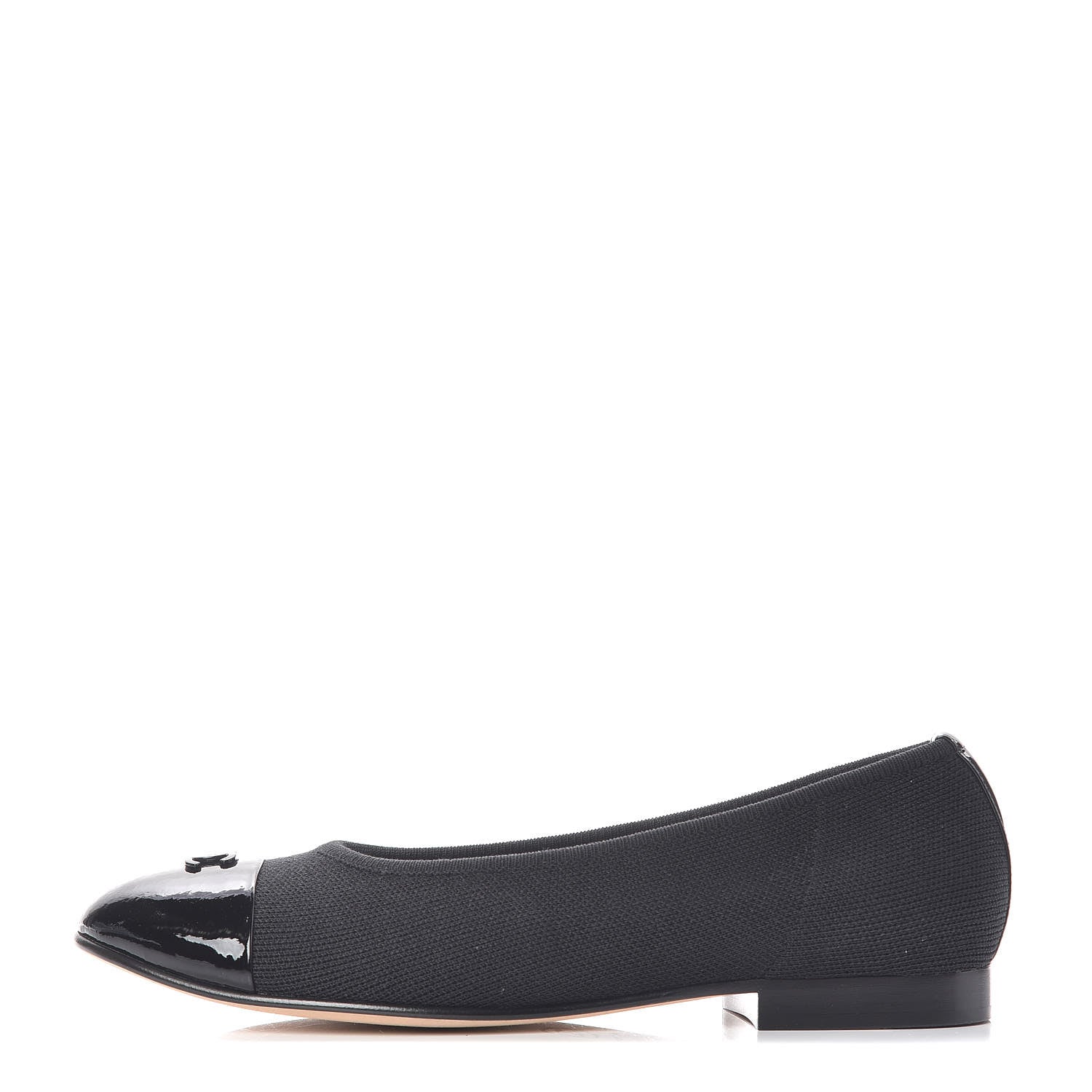 Chanel Fabric Patent CC Cap Toe Ballerina Flats 37 Navy Black 1 of 11