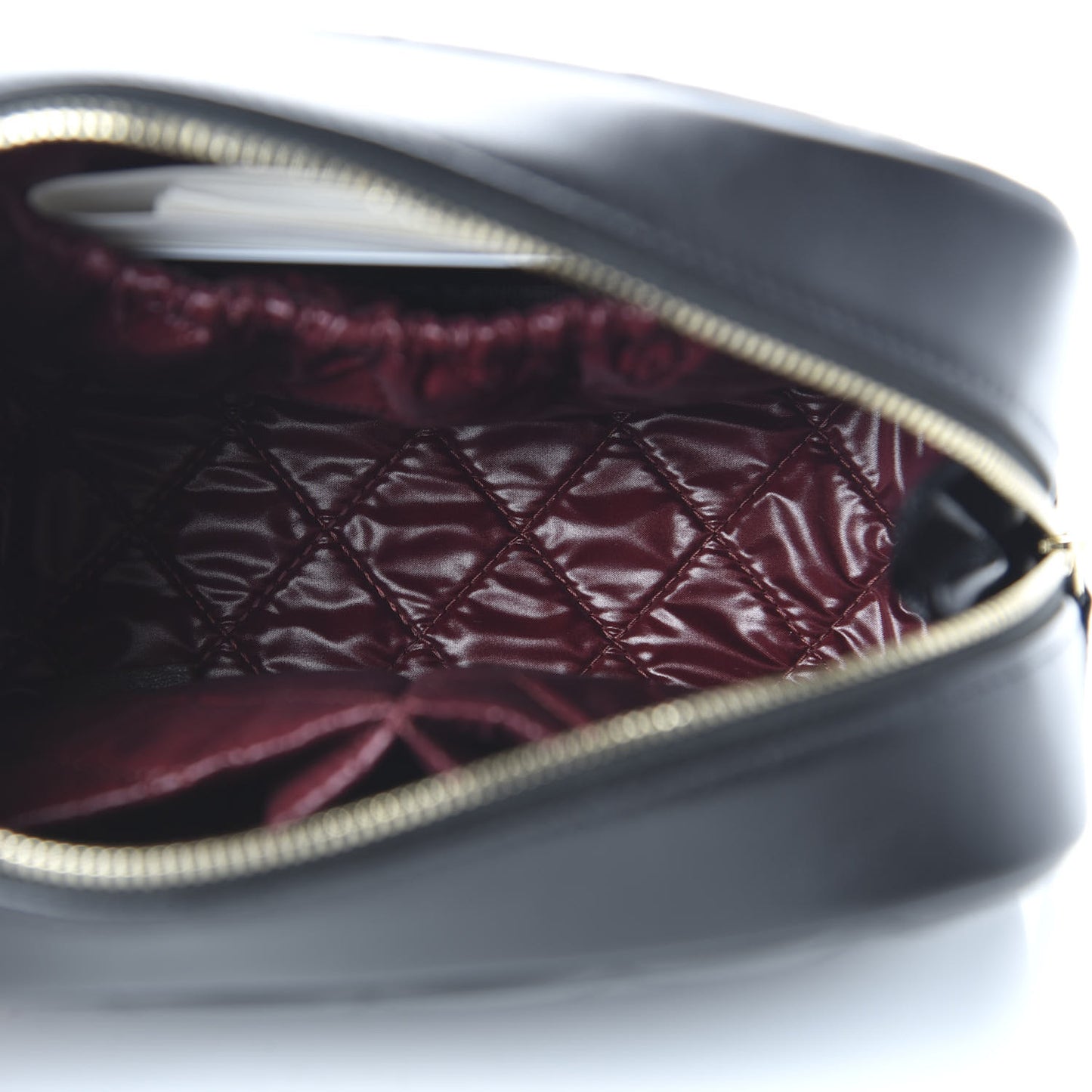 Lambskin Quilted Medium Curvy Pouch Cosmetic Case Black