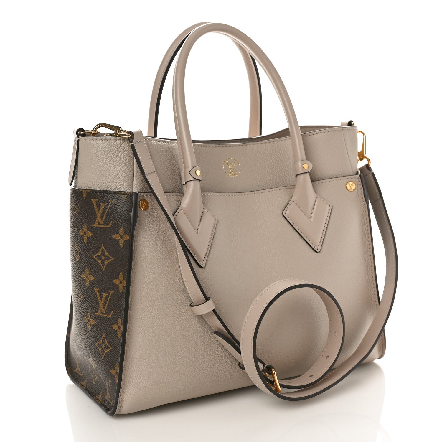 Louis Vuitton Calfskin Monogram On My Side MM Greige 2 of 9