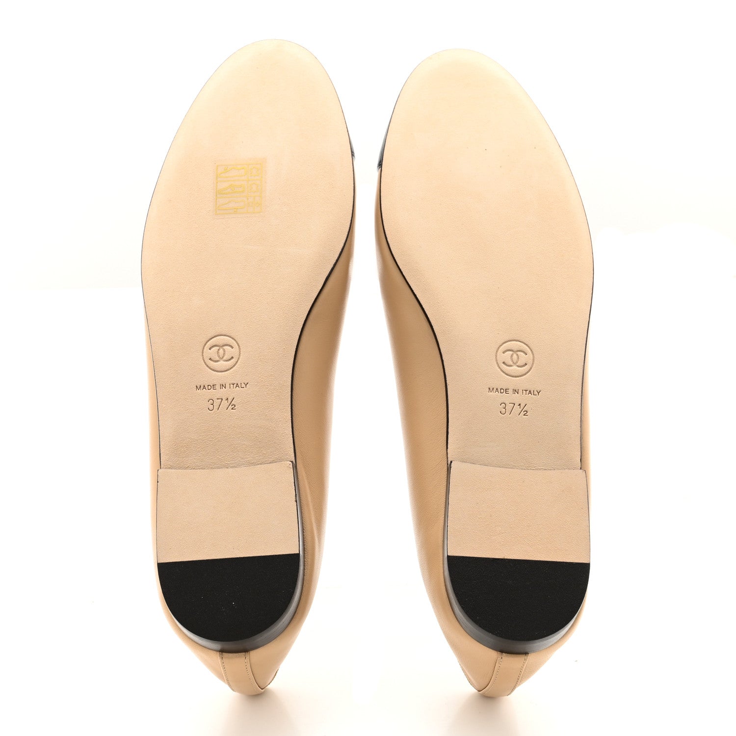 Chanel Lambskin Cap Toe CC Ballerina Flats 37.5 Beige Black 5 of 12