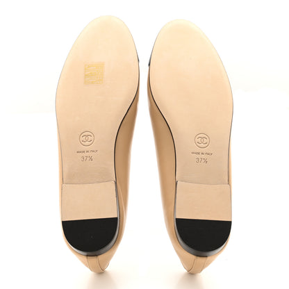 Chanel Lambskin Cap Toe CC Ballerina Flats 37.5 Beige Black 5 of 12