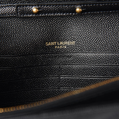 Saint Laurent Grain De Poudre Matelasse Chevron Monogram Chain Wallet Black 5 of 9