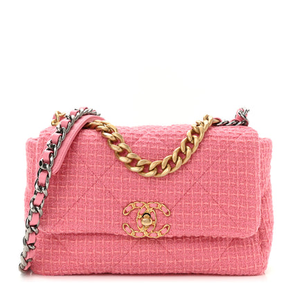 Chanel Metallic Tweed Quilted Medium Chanel 19 Flap Pink 1 of 9