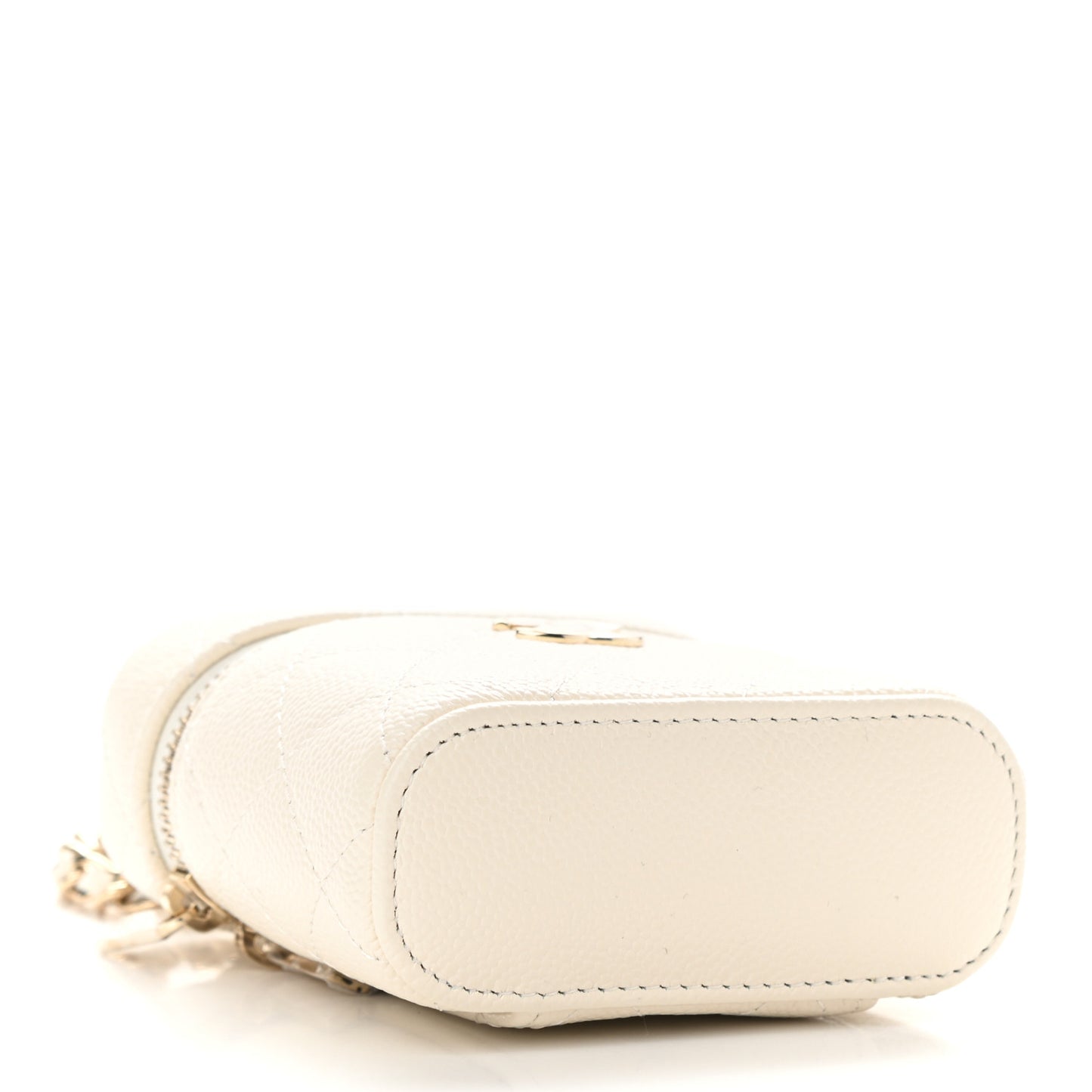 Caviar Quilted Small Handle With Care Vanity Case With Chain White