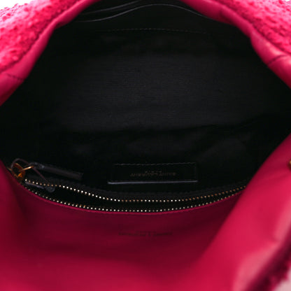 Saint Laurent Boucle Tweed Quilted Toy Loulou Puffer Monogram Chain Satchel Magenta 13 of 31