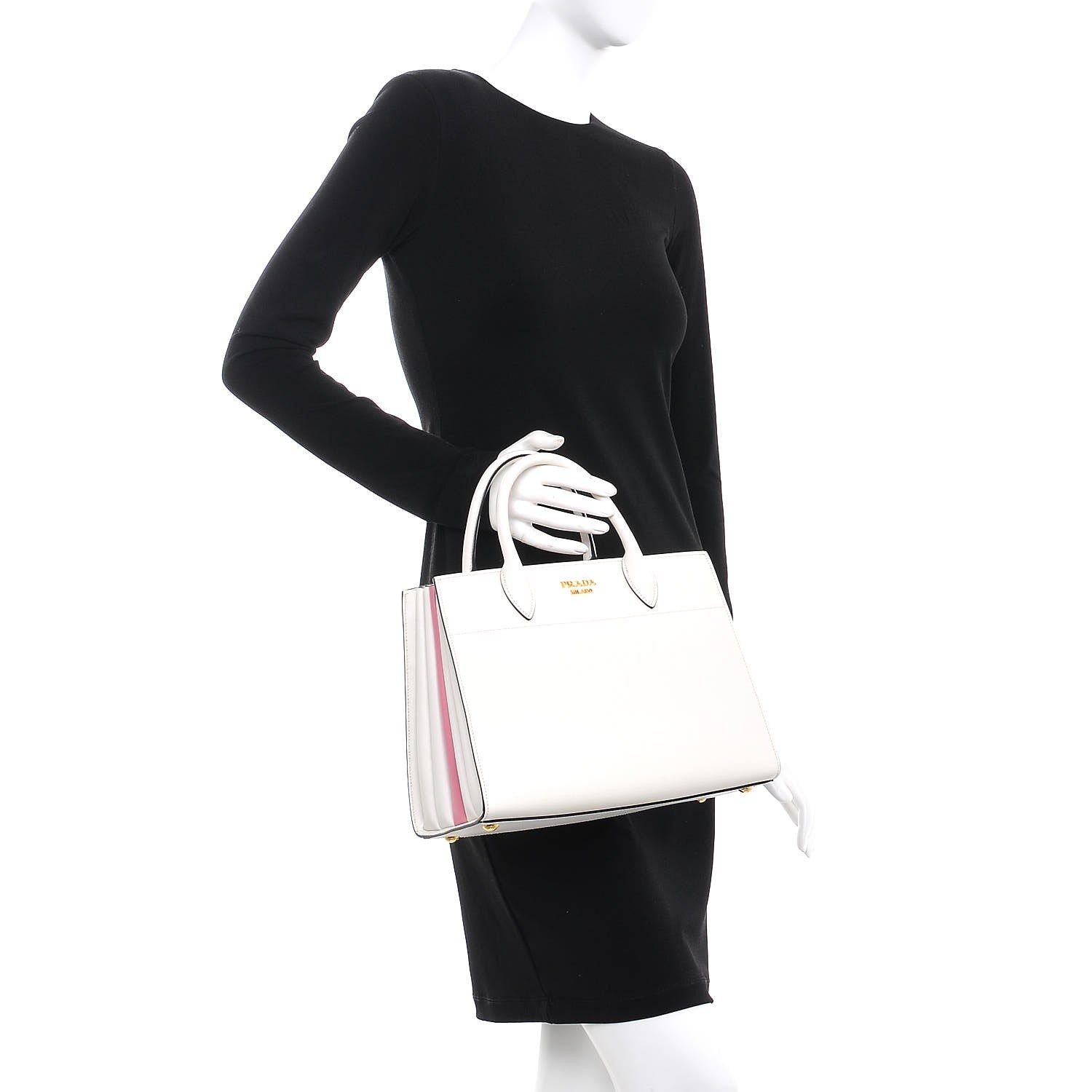 Prada Saffiano Calfskin Bibliotheque Top Handle White Begonia 3 of 8