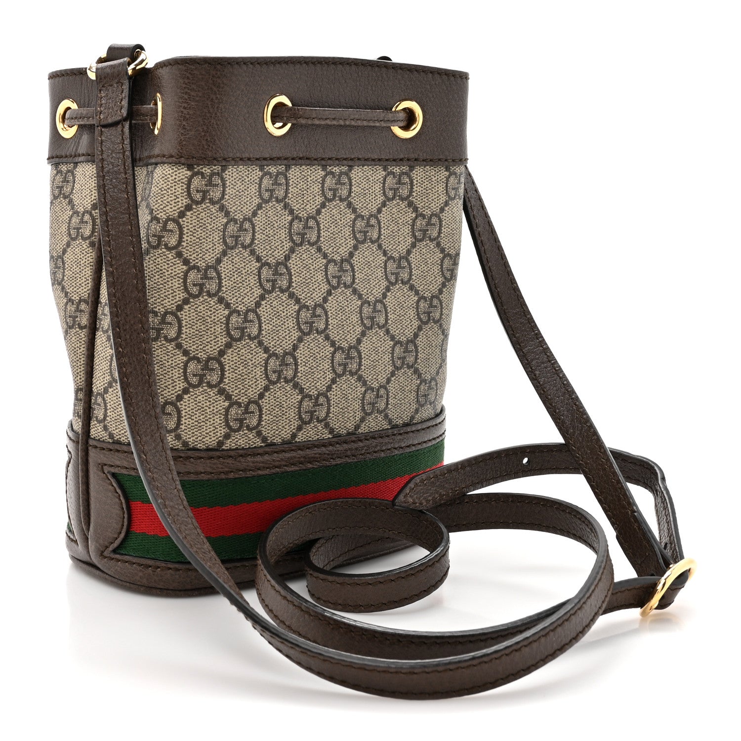 Gucci GG Supreme Monogram Web Mini Ophidia Bucket Bag Brown 3 of 11