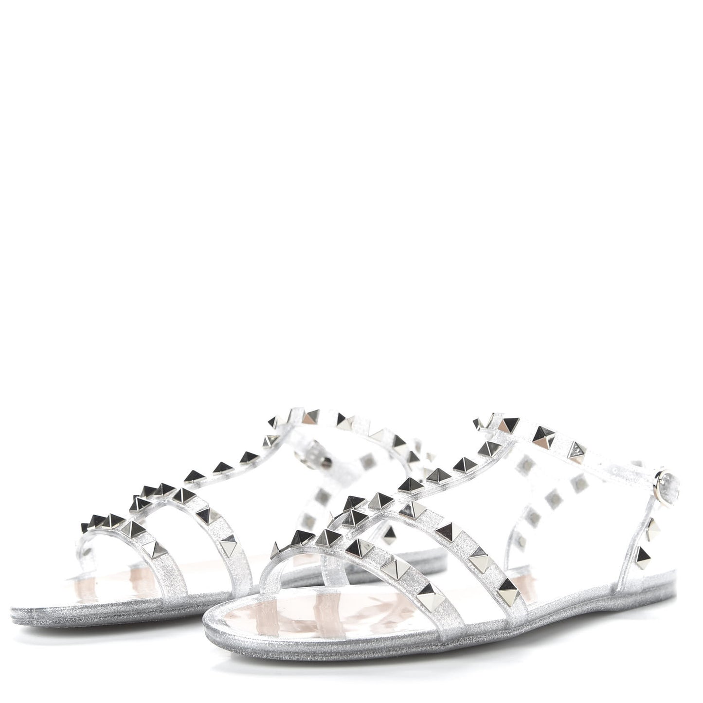 PVC Jelly Glitter Rockstud Caged Sandals 36 SIlver
