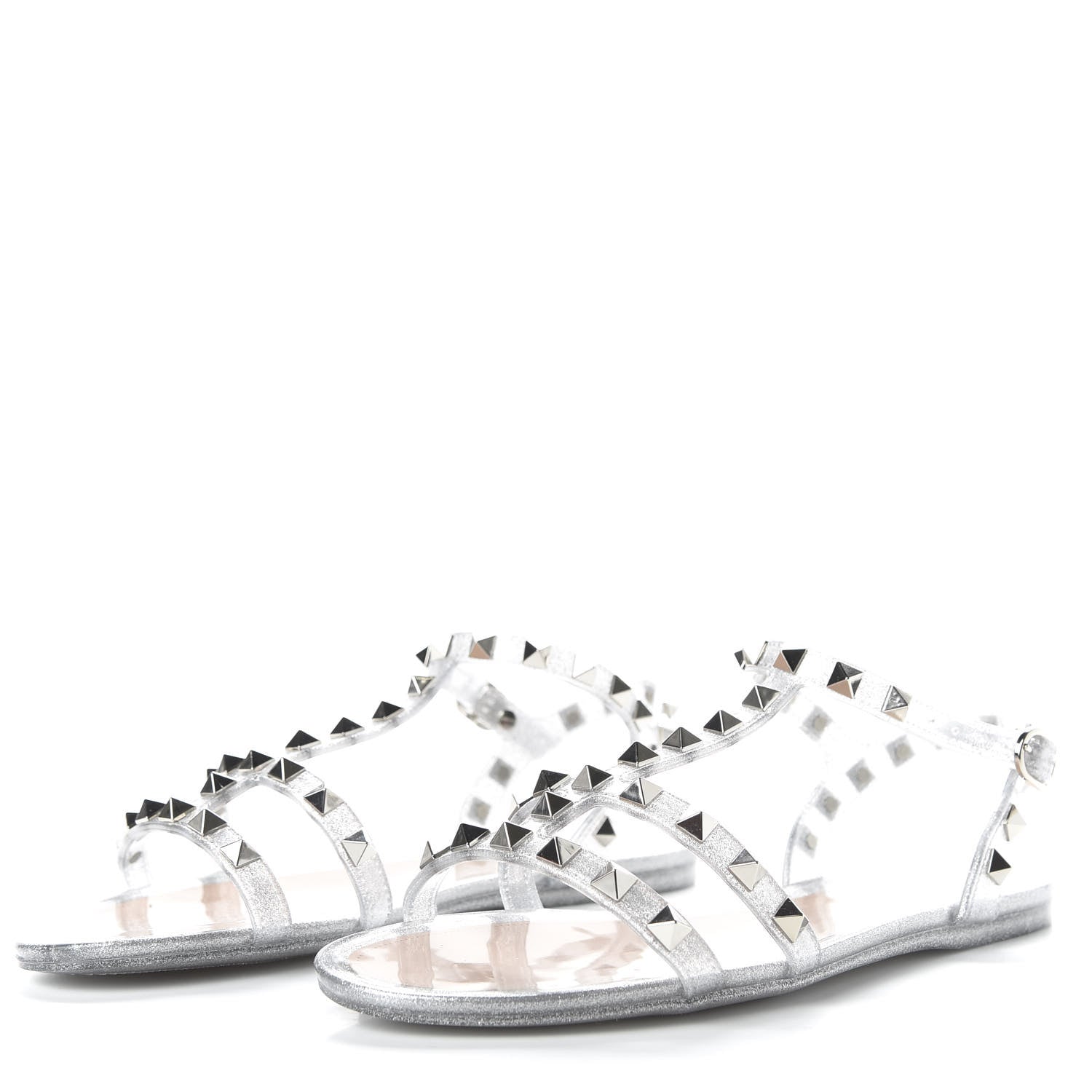Valentino Garavani PVC Jelly Glitter Rockstud Caged Sandals 36 SIlver 3 of 9