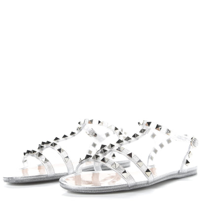 Valentino Garavani PVC Jelly Glitter Rockstud Caged Sandals 36 SIlver 3 of 9